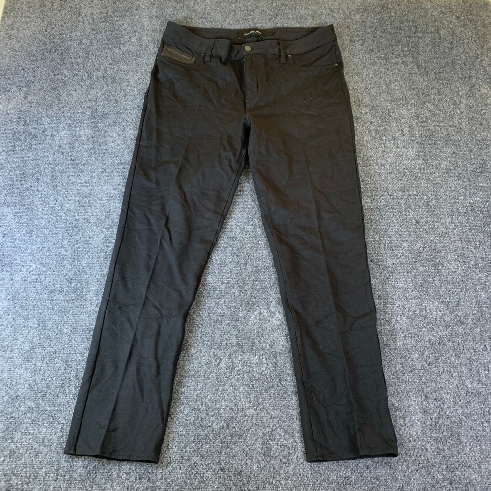 Calvin Klein Jeans Skinny Pants Mens 33 Black Faux Leather Pocket Detail